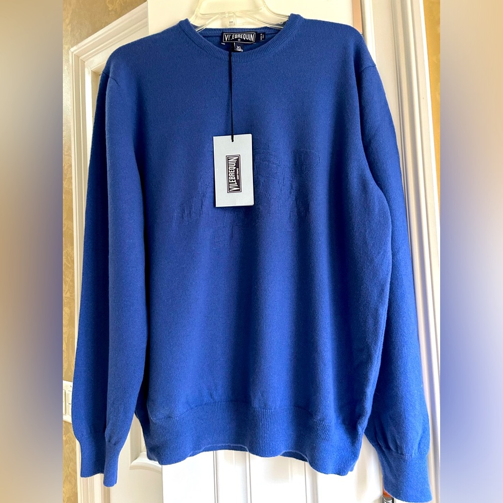 VILEBREQUIN Cashmere / Cotton Sea Turtle Logo Blue Crewneck Sweater  Size XLarge